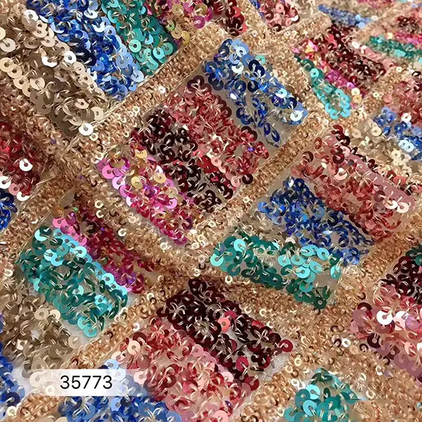 Custom Luxury Heavy Made Embroidery Tulle Beads Lace Mesh Beaded Fabric