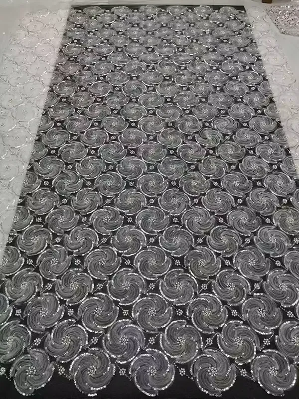 3d Ribbon Flower Embroidery Net Fabric With Sequins And Beads