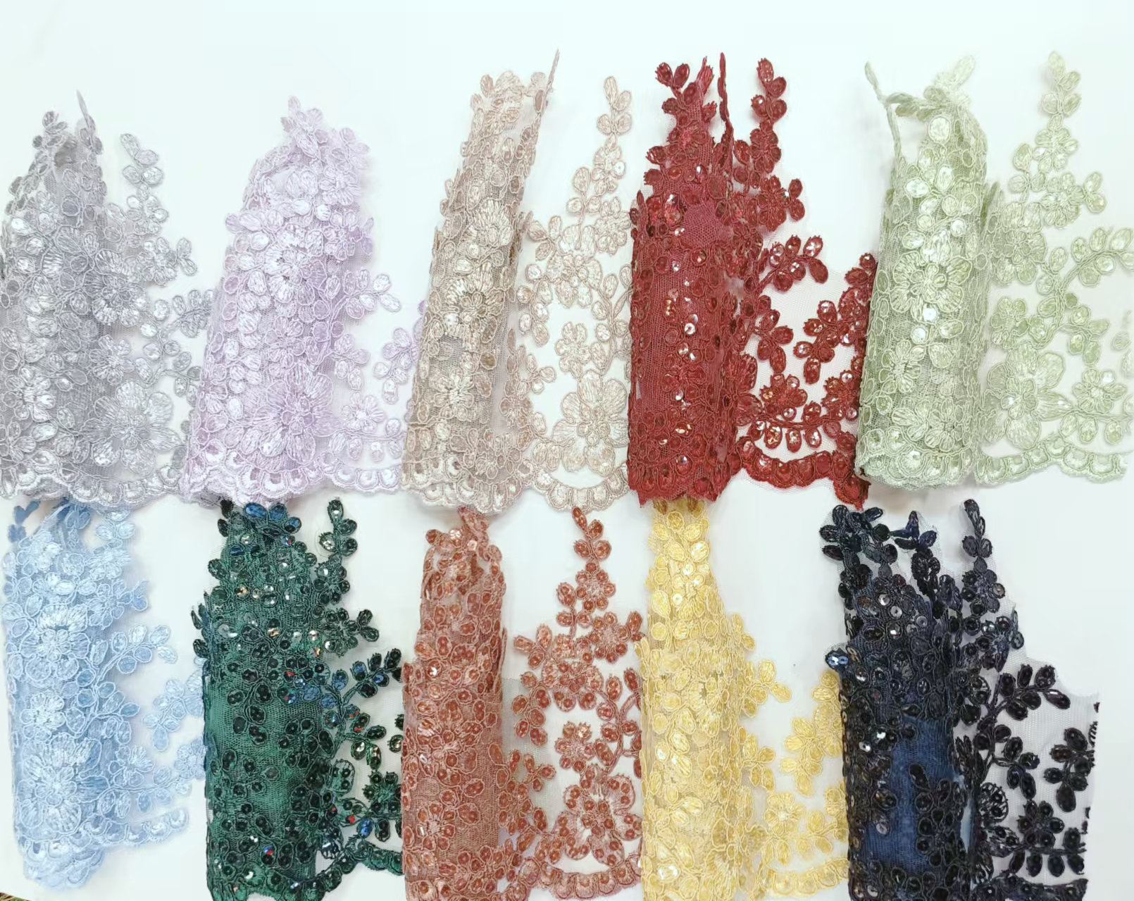 Custom Luxury Bridal French Lace Sequined Wedding Dress Border Lace for Wedding Lace