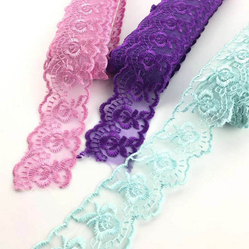 Klassinen muotoilu Multi Colors Organza Lace TRIM -kirjonta organza pitsi tukkumyynti