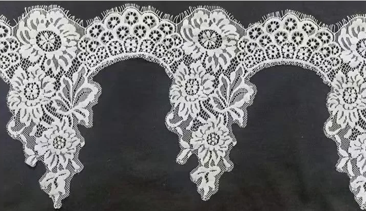 Fan-shaped Nylon Eyelash Lace Trimming for Underwear Decoration Double Scalloped Eyelash Lace Trim