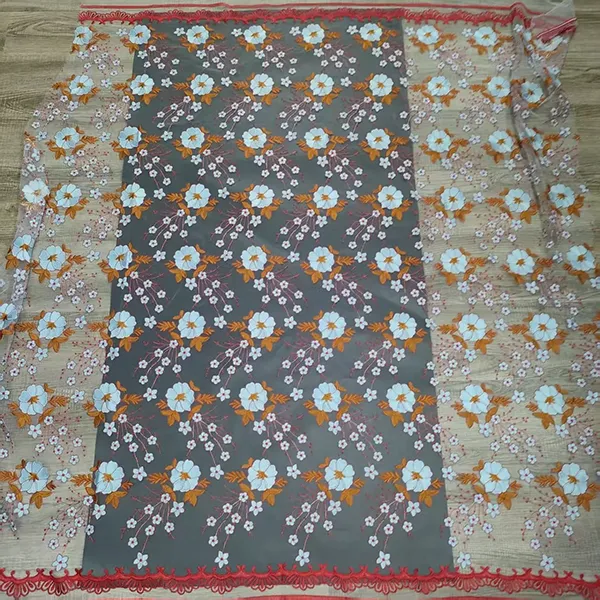 Vintage monivärinen kirjontaverkkopitsikangas mekoihin